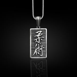 Kanji japanese pendant necklace , Silver necklace for men,  Necklace for everday