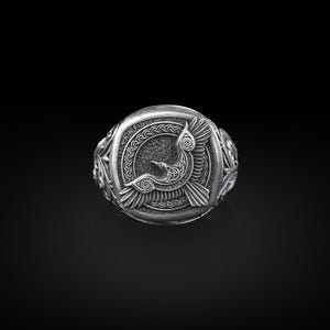 Tiny Trinity Celtic Raven Square Signet Ring, Viking Norse Mythology, Sterling Silver Mens Rings, Pinky Rings for Women, Long Distance Gifts