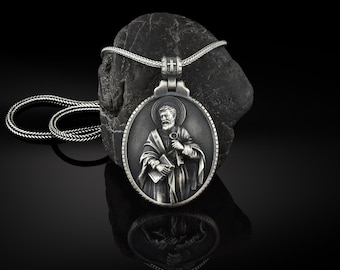 St Peter Necklace. Stainless Steel Box Chain With Saint Medal and