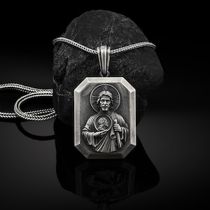 Personalized Saint Jude Silver Men&#39;s Necklace, Saint Jude Necklace, Religious Silver St Jude Pendant, Christian Personalized Unisex Necklace