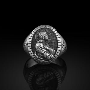 Sterling Silver Jesus Prayer Signet Ring for Men, Christ Jesus ...