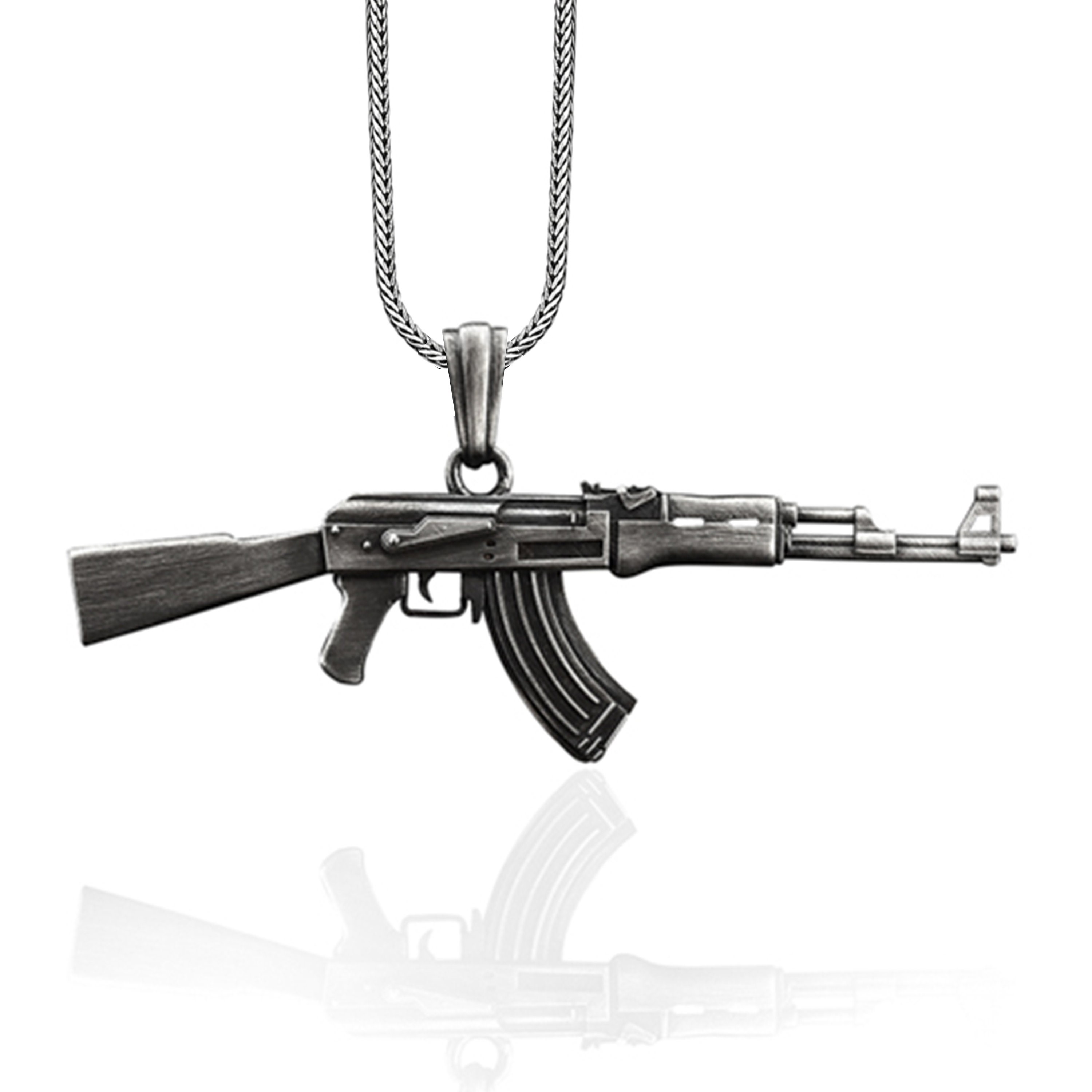 Shop-iGold Men Women 925 Italy Gold Finish Iced AK-47 Gun Pendant Stainless  Steel Real 2 mm Box Chain Necklace 24 Inches, Mens Jewelry, Iced Pendant,  Box Necklace | Amazon.com