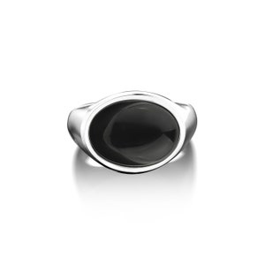 Ovaal geslepen zwarte onyx ring in 925 sterling zilver, Onyx statement ring voor mannen, unieke heren elegante ring voor vriendje