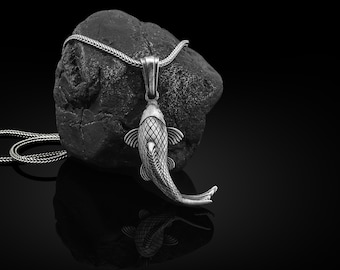 Collier en argent fait main poisson koi, collier 3D à breloques en argent carpe koi, pendentif animal marin, petit collier à breloques, cadeau en argent carpe koi japonaise