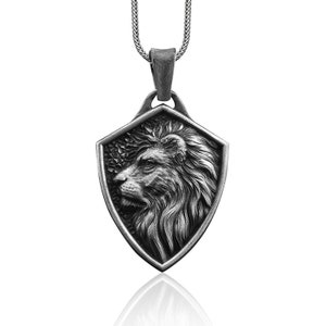 Maned Lion Handmade Sterling Silver Men Charm Necklace, Leo Zodiac Sign Silver Men Jewelry, Lion Silver Pendant with Chain, Animal Necklace