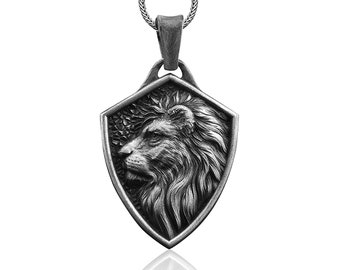 Maned Lion Handgemachte Sterling Silber Männer Charm Halskette, Leo Sternzeichen Silber Männer Schmuck, Lion Silber Anhänger mit Kette, Tier Halskette