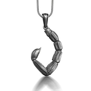 Metasoma Scorpion Tail Necklace, Oxidized Insect Necklace For Men, Silver Animal Necklace For Boyfriend, Scorpio Necklace For Birthday Gift