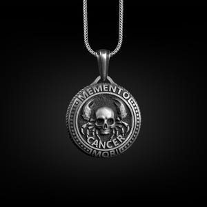 Cancer Zodiac Memento Mori Coin Necklace For Men, Cancer Horoscope Necklace in Sterling Silver, Gothic Astrology Necklace For Best Friend