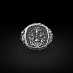 Eucharist Holy Communion, Sterling Silver Square Signet Ring, Mens Christian Rings, Catholic Gift for Women, Religious Friend Gift, Men Ring