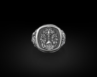 Eucharist Holy Communion, Sterling Silver Square Signet Ring, Mens Christian Rings, Catholic Gift for Women, Religious Friend Gift, Men Ring