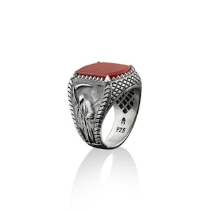 Azrael sterling silver carnelian men ring, 925 silver gothic ring, Red agate gemstone man ring, Carnelian jewelry, Punk ring, Husband gift