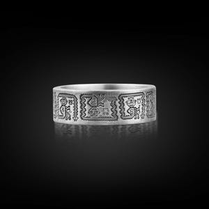 Anillo de jeroglíficos aztecas y mayas, anillo antiguo único para hombres en plata de ley, joyería azteca y maya, anillo de mitología para mejor amigo