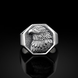925 Silver Eagle Signet Men Ring, Handmade American Eagle Man Ring, Polished Eagle Ring, Sterling Silver Wedding Men Gift Ring, Ring For Men