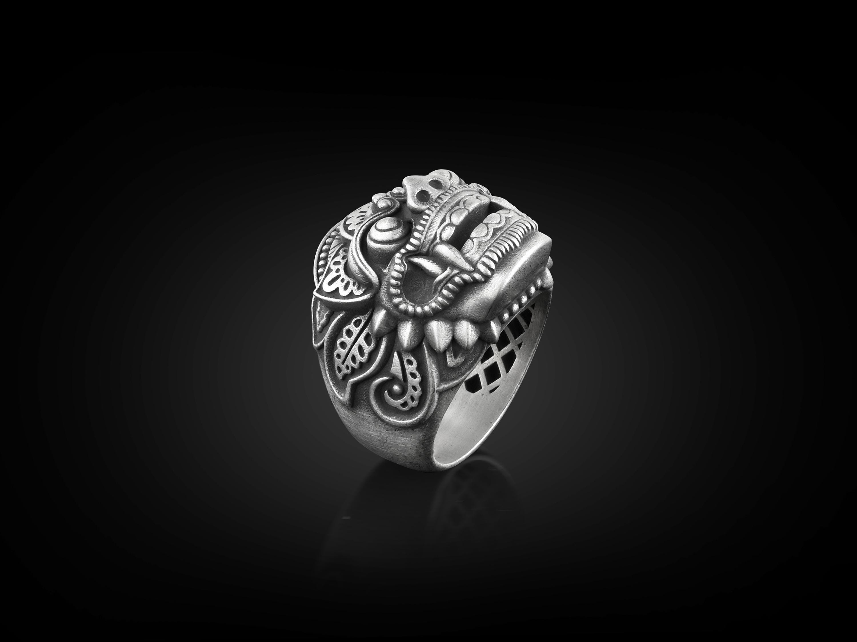 Barong God of Good Mens Ring in Silver, Balinese Mythology Gothic Ring ...