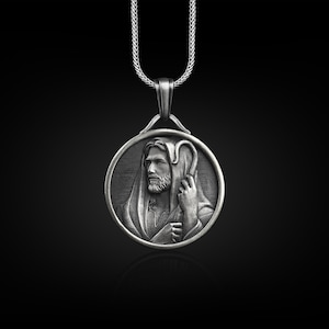 Good shepherd jesus pendant necklace with custom name, 925 silver christian necklace for family, Religious medallion
