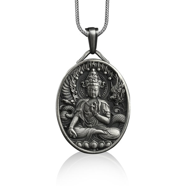 Médaille ovale Bouddha méditant, collier bouddhiste en argent, collier personnalisable, collier gravé pour homme, cadeau spirituel, cadeaux pour bouddhiste