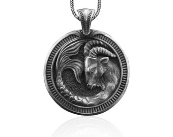 Capricorn Handmade Sterling Silver Men Charm Necklace, Capricorn Zodiac Sign Silver Men Jewelry, Horoscope Necklace, Capricorn Birthday Gift