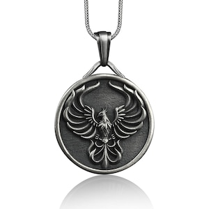 Ancient Greek Mythology Phoenix Necklace, Winged Phoenix Handmade Sterling Silver Men Charm Jewelry, Mythical Bird Pendant, Animal Necklace