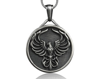 Ancient Greek Mythology Phoenix Necklace, Winged Phoenix Handmade Sterling Silver Men Charm Jewelry, Mythical Bird Pendant, Animal Necklace