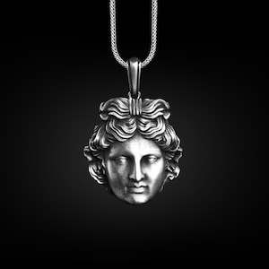 Apollo Necklace God Of Prophecy In Greek Mythology, Oxidized Ancient Necklace in Silver, Bookworm Necklace For Boyfriend, Sculptural Jewelry