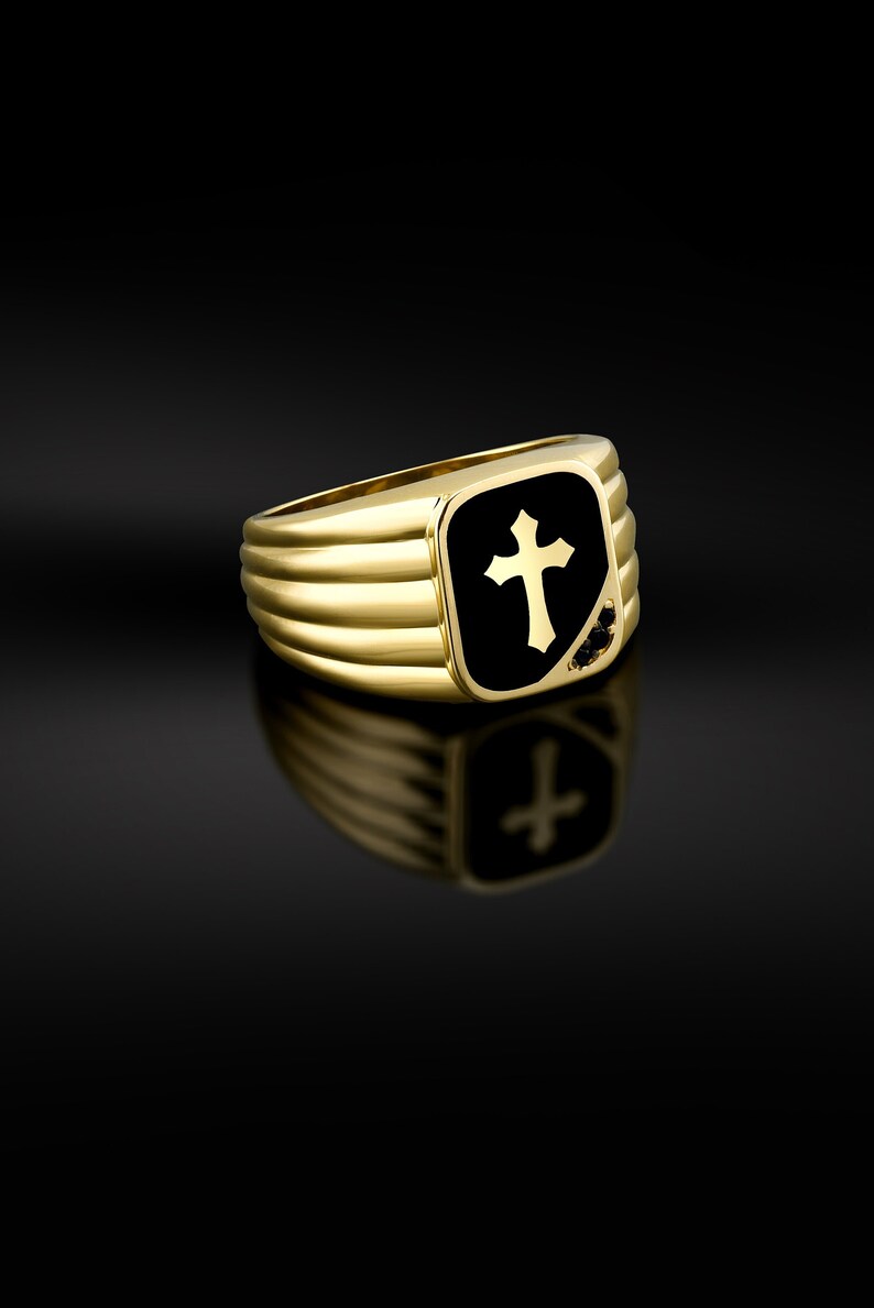Gold Crucifix Men Ring Cross Men Ring 14K Gold Etsy