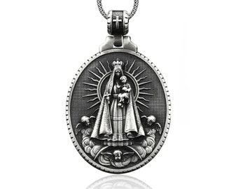 Virgin Mary Necklace, Virgen Del Carmen Pendant, Virgen de la Caridad del Cobre Necklace, Mens Holy Mother Necklace, Religious Man Pendant