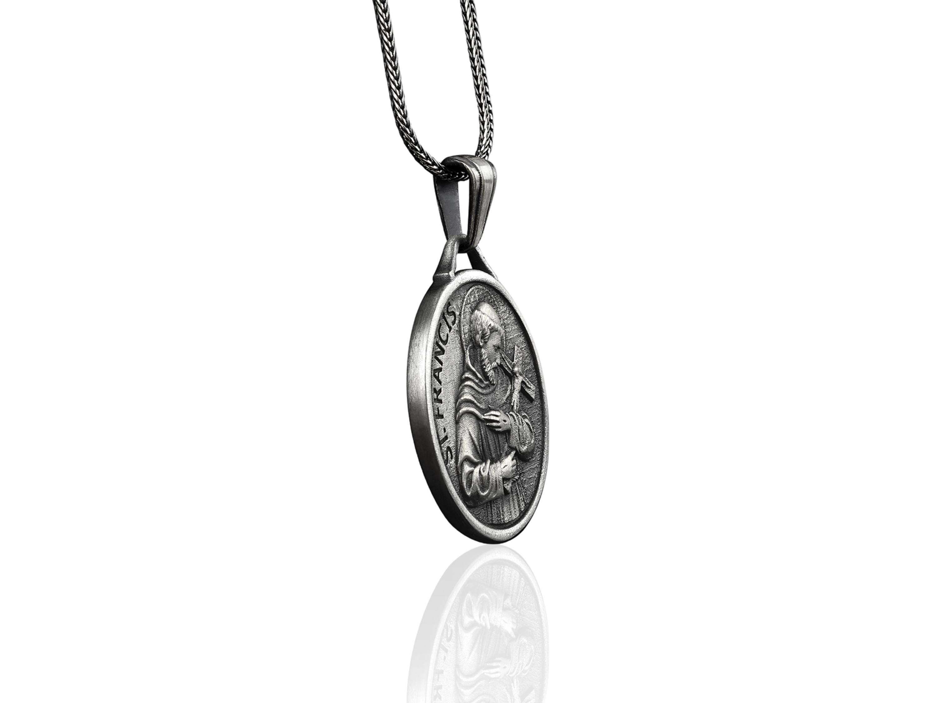 St Francis of Assisi Medal Necklace in 925 Silver, Saint Francis ...