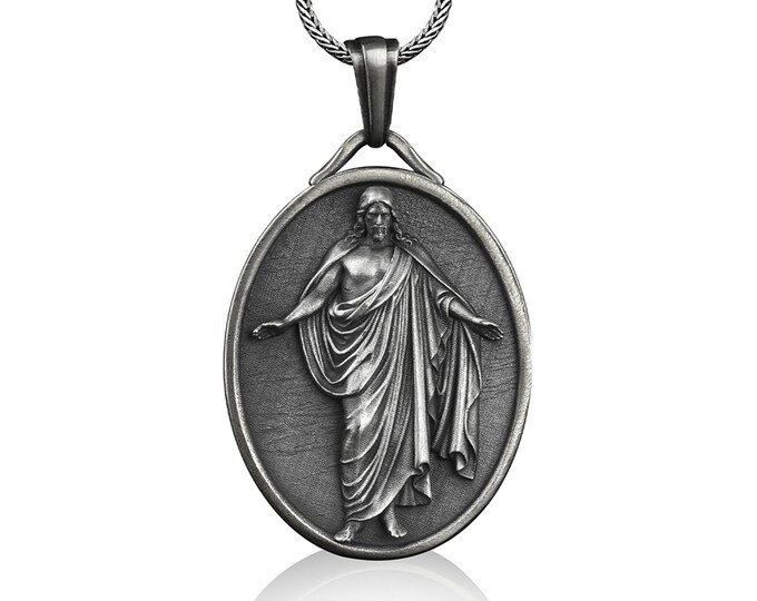 Sacred Heart of Jesus Sterling Silver Oval Medal Men's Necklaces Oval ...