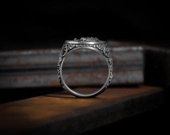 Bague Homme Argent 925 Massif Saint Christophe – Chevalière Protectrice Voyageur, Bague Petit Doigt Biker Chrétienne