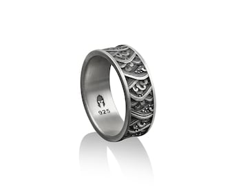 Bague La Grande Vague de Kanagawa, Alliance pour homme en argent sterling 925, Art japonais, Bijoux de mariage pour homme, Bague de fiançailles, Cadeau pour homme