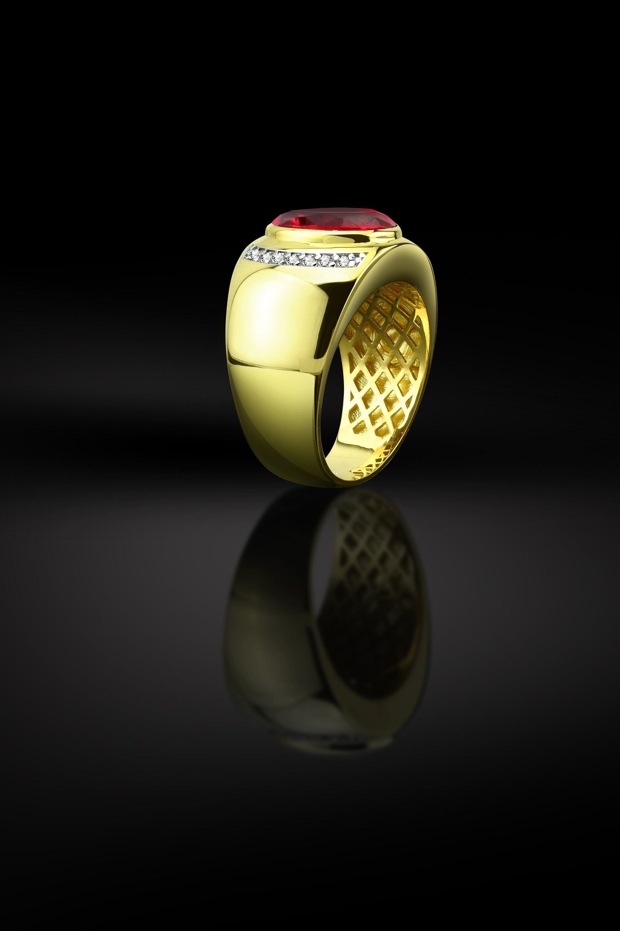 18K Mens Ring Gold Red Ruby Men Ring 14K Gold Men Ring Oval | Etsy