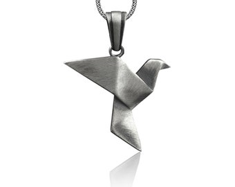 Pigeon Sterling Silver Animal Necklace, 925 Silver Origami Bird Necklace, Geometric Necklace, Nature Jewelry, Dainty Necklace, Gift For Her