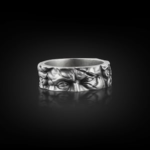 Moses Renaissance Art Ring in Silver, Italian Michelangelo Ring For Dad, Scripture Ring in Oxidized Silver, Jewish Ring For Husband