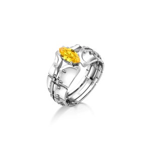 Yellow citrine marquise cut futuristic men ring in 925 silver, Unique men citrine stone ring for statement, Extraordinary ring, Gift for men