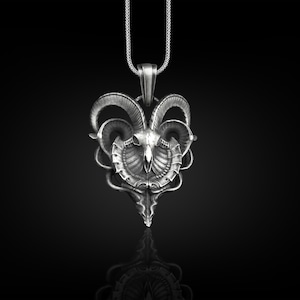 Futuristic Goat Necklace in Silver, Cyberpunk Animal Skull Necklace For Boyfriend, Biomechanical Gothic Jewelry For Men, Cool Necklace