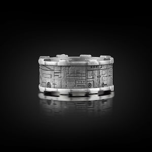 Cyberpunk Futuristic Weddşng Ring For Men in Silver, Goth Engagement Mens Ring in Oxidized Silver, Nerd Ring For Men, Cyberpunk Art Jewelry