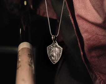 Saint Michael The Archangel Necklace for Men in Silver, St Michael Cristian Silver Pendant, Archangel Medallion, Christian Necklace For Men