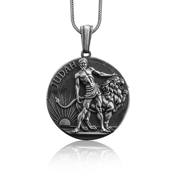 Lion of Judah Charm Neclklace for Men, Jewish Silver Necklace, Hanukah Gift For Her, Paleo Hebrew Yahusha Silver Coin Necklace, Judah Tribe