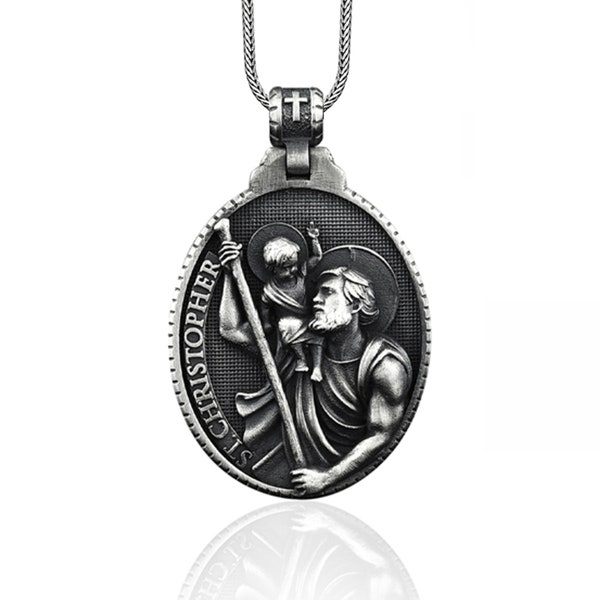 Collier saint Christophe, pendentif Saint-Christophe pour homme, pendentif chrétien en argent, accessoire religieux, amulette chrétienne, pendentif cadeau homme