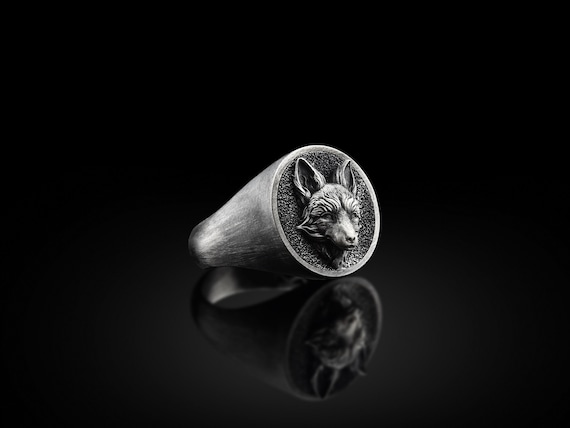 Fox Handmade Signet Ring Sterling Silver Fox Pinky Men Ring Silver 3D Fox Head Jewelry Animal Ring 3D Fox Head Gift Memorial Men s Gift