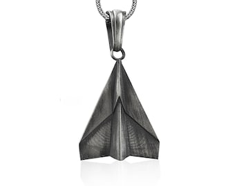 Origami Papierflieger Silber Halskette, Sterling Silber Flugzeug Halskette, Geometrische Halskette, Japanische Kunst, handgemachter Schmuck, Gedenkgeschenk