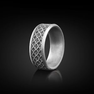 Edwardian Style Mens Wedding Band Ring, Vintage Style Mens Promise Ring in Silver, Floral Ornament Ring For Husband, Mens Anniversary Ring