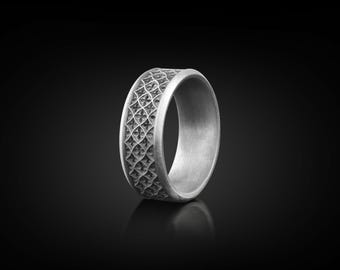 Edwardian Style Mens Wedding Band Ring, Vintage Style Mens Promise Ring in Silver, Floral Ornament Ring For Husband, Mens Anniversary Ring