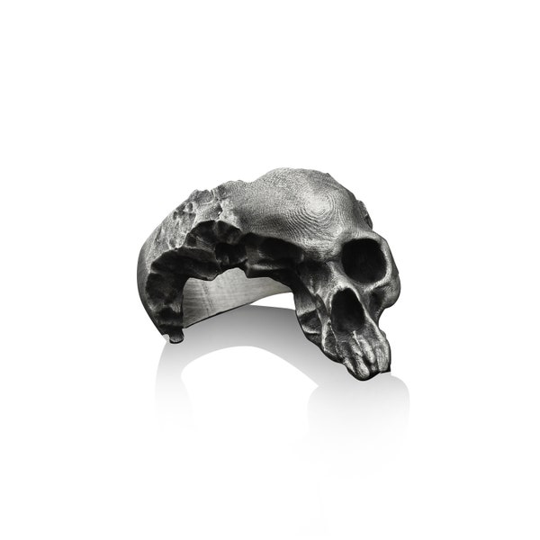 Bague biker homme en argent sterling fait main tête de mort blessé, bague gothique tête de mort, bague punk tête de mort, bijoux homme en argent tête de mort blessé, bague pour homme