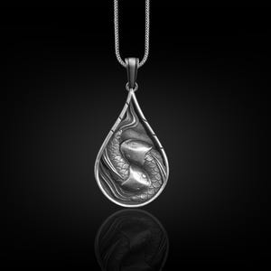 Japanese Carp Fish Silver Necklace, Fish Charm Necklace, Sterling Silver Sea Animal Pendant, Memorial Gift for Men, Elegant Pendant Necklace
