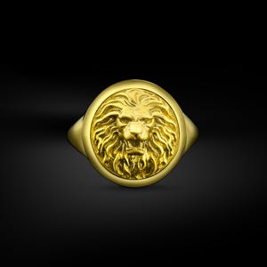 Lion pinky ring for men in 10k gold, Zodiac leo gold ring for girlfriend, Couple zodiac 14k gold ring, African lion gold ring, Birthday Gift