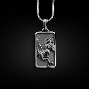 Bald eagle pendant necklace for men in silver, Personalized bird necklace for best friend, Animal necklace for boyfriend