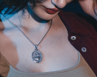 Collier pendentif poseidon gravé en argent, collier mythologie grecque personnalisé pour mari, pendentif prénom personnalisé