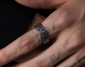 Viking Mythology Silver Men's Band Ring with Valhall Awaits Engraved, Unique Personalized Celtic Gift Jewelry