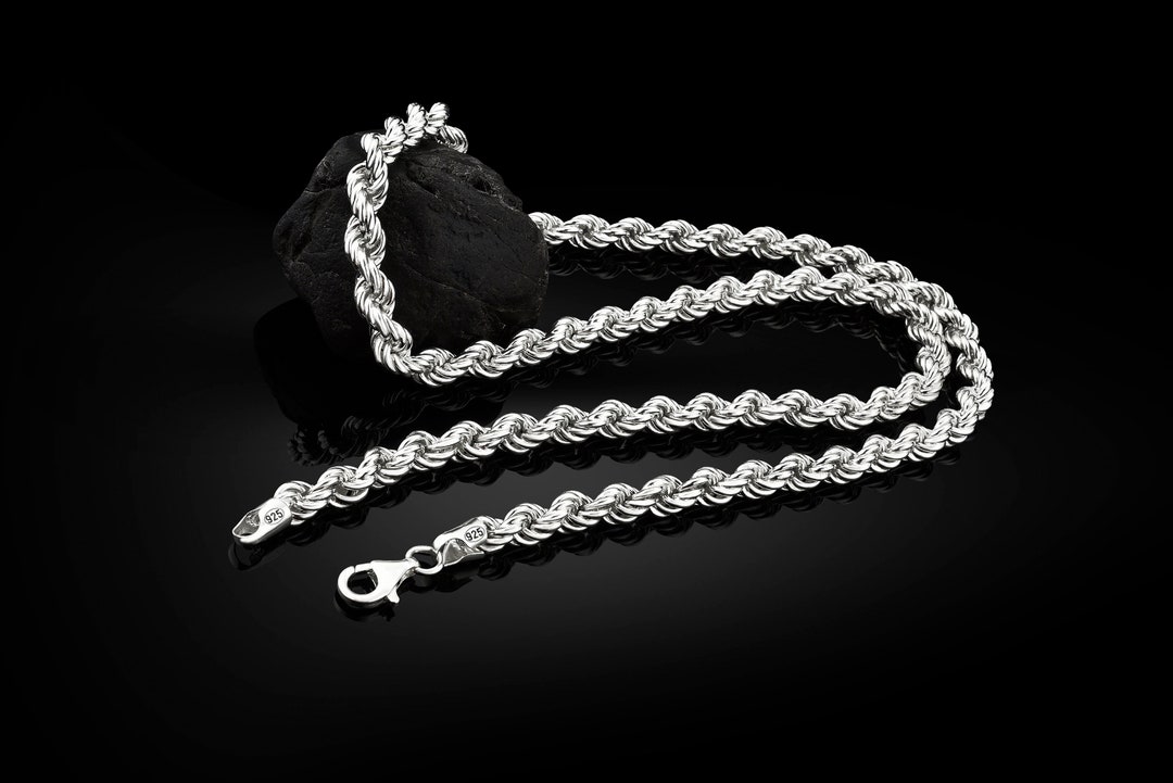 925 Sterling Silver Rope Chain Necklace, Handmade Rope Chain All Size